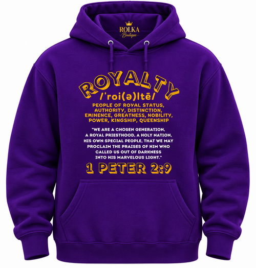 ROLKA Royalty Collection rich purple Heavy Blend hoodie with 1 Peter 2:9 design